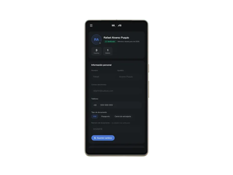 Pantalla de Perfil verificado en SALDO.pe